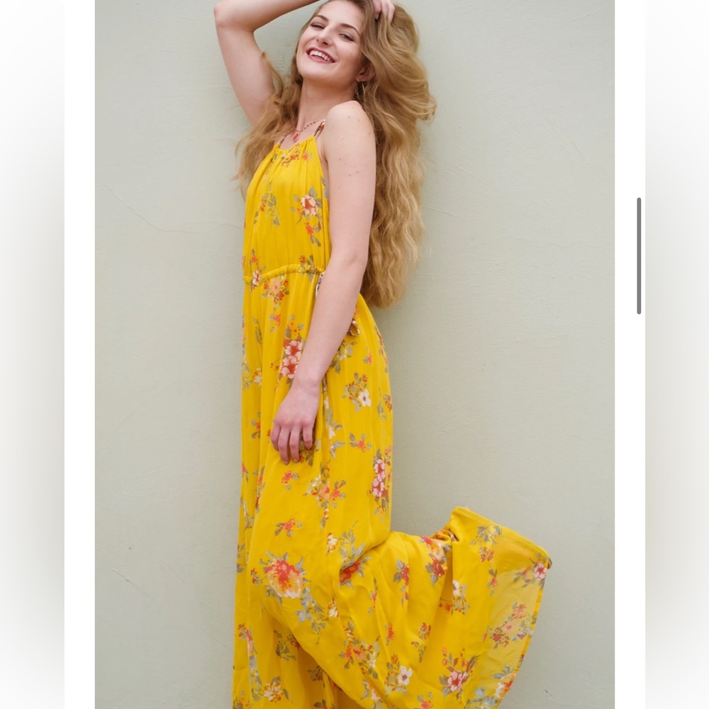 Free people - Georgia Yellow floral jumpsuit size XS( flaw) - Picture 3 of 16